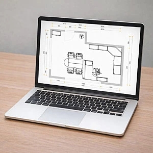 Digitální půdorysy kancelářských místností určené pro plánování dispozice a rozmístění kancelářského nábytku