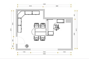 Půdorys kancelářského prostoru sloužící jako podklad pro návrh rozmístění nábytku a pracovních zón
